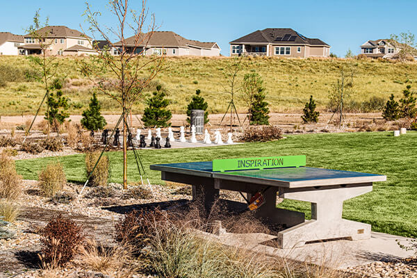 Picnic park with table tennis and giant chess board in Inspiration, Colorado.
