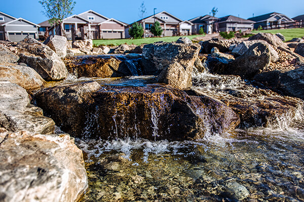 Stream running down rocks in Inspiration park in Colorado.